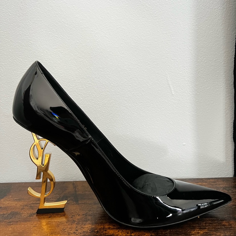 110mm Opyum YSL Patent Leather Pointed-Toe Pumps with Golden Hardware